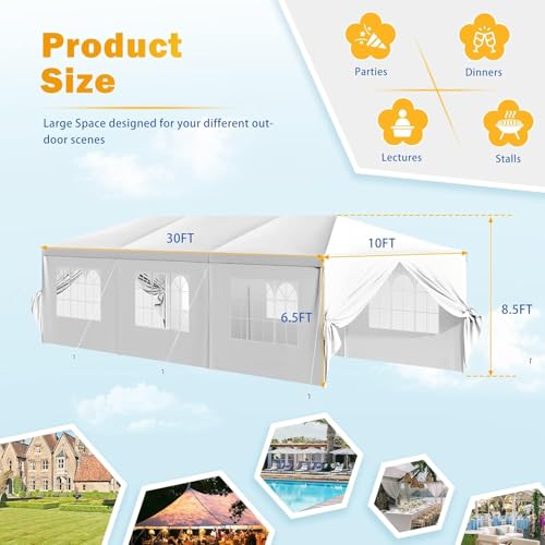 10'x30' Waterproof Party Tent with Removable Sidewalls & 2 Doors W803
