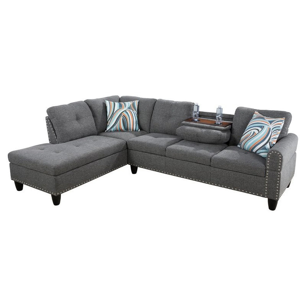Gray Linen Fabric Sectional Sofa I4984