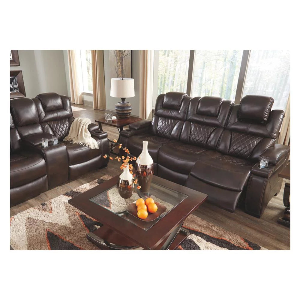 Brown Leatherette Power Reclining Sofa with Adjustable Headrest U86843