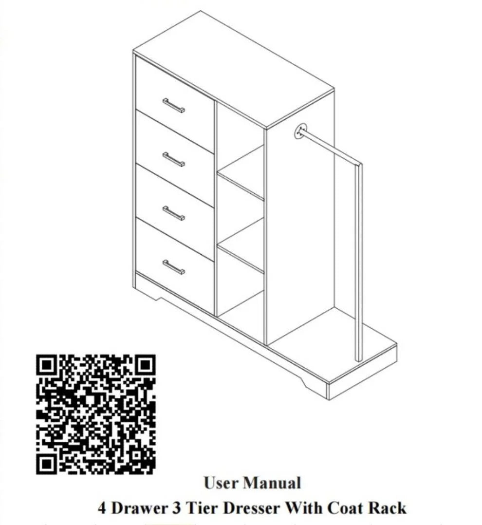 4 Drawer Dresser with Clothes Rack and Shelves V197