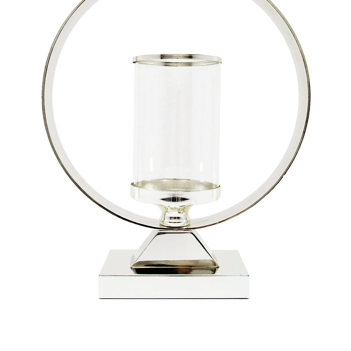 Silver Round Circle Ring Hurricane Candle Holder J4106