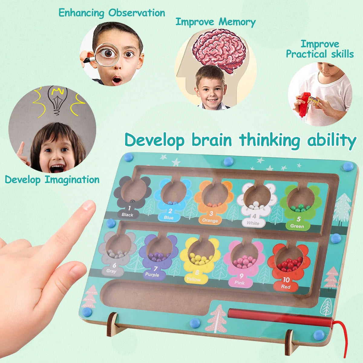 Magnetic Color and Number Maze Wooden Magnet Board Puzzles Toy with Magnetic Pen W77993
