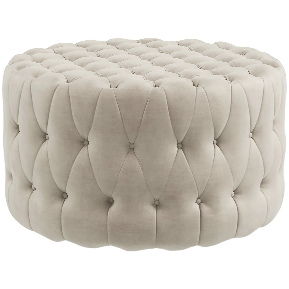 Beige Velvet-Feel Tufted Ottoman V7689