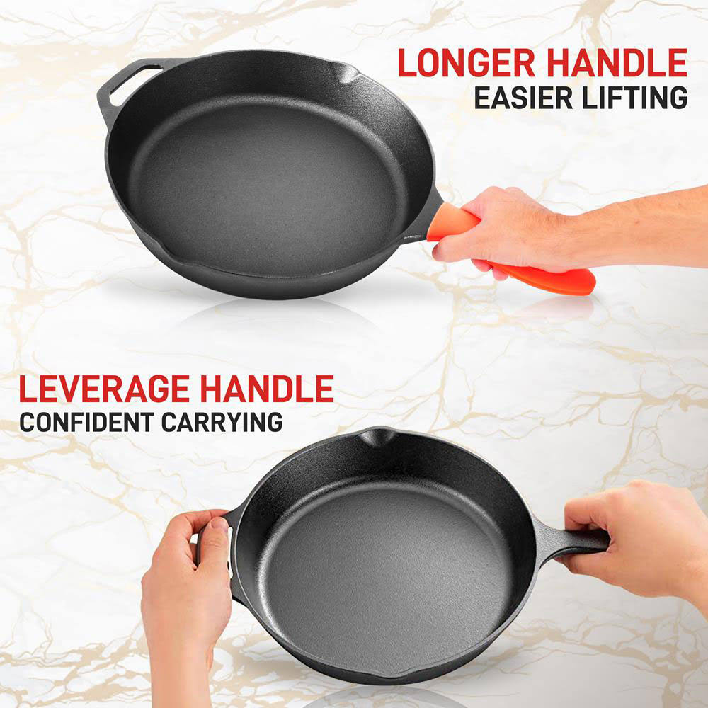 12x22 Pre Seasoned Nonstick Cast Iron Frying Pan with Lid (4 Pack) A207