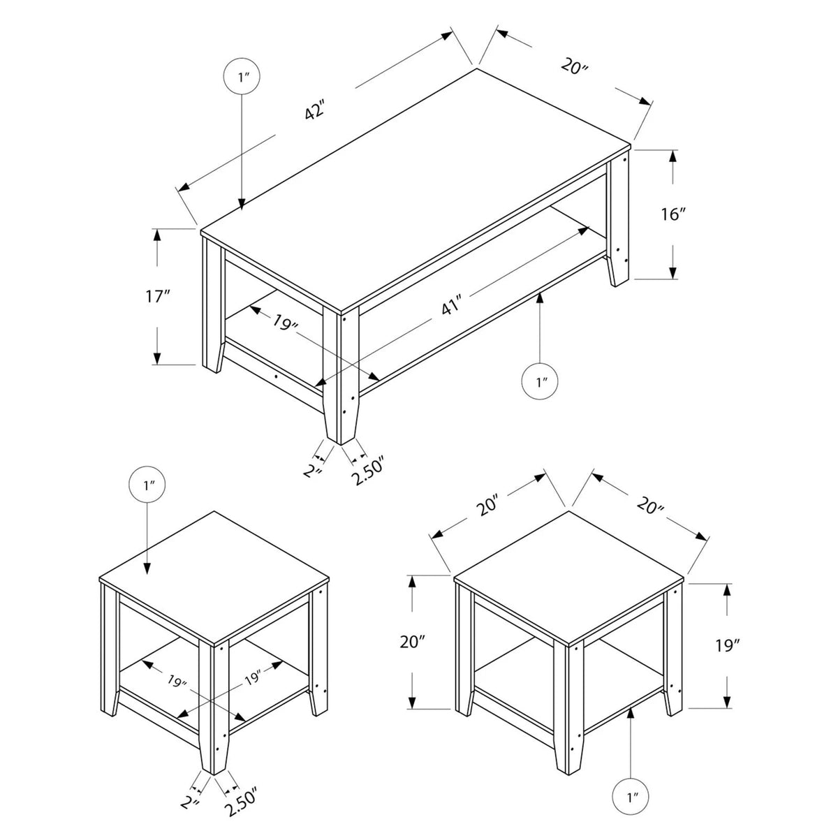 3pcs Coffee End Side Accent Table Set T65193