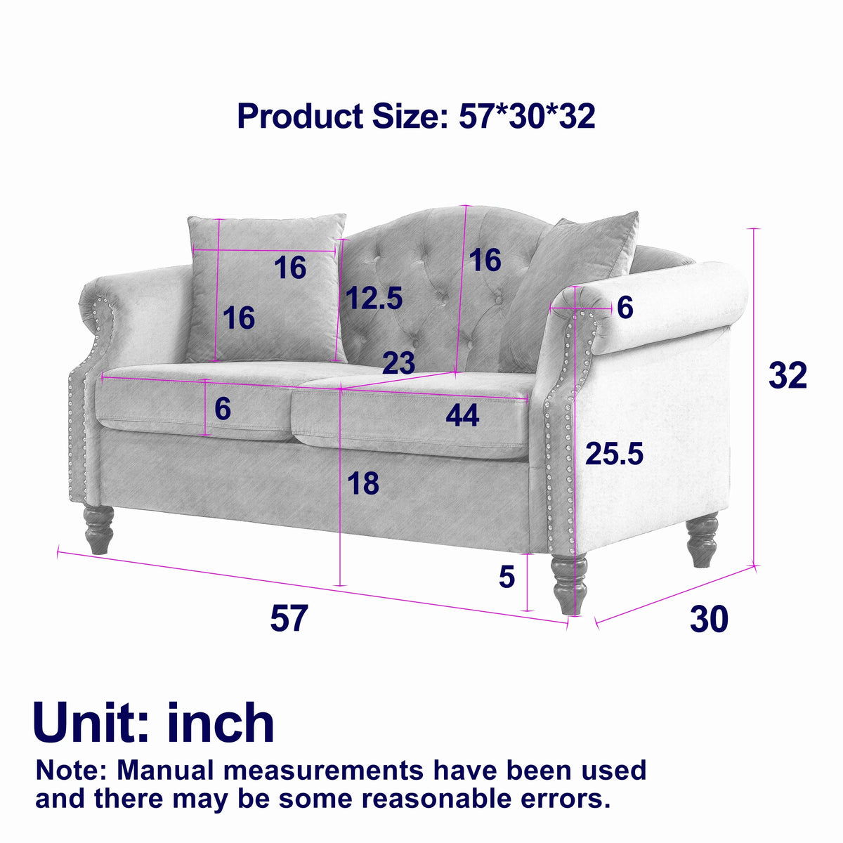 57" Velvet Tufted Loveseat Sofa D357186
