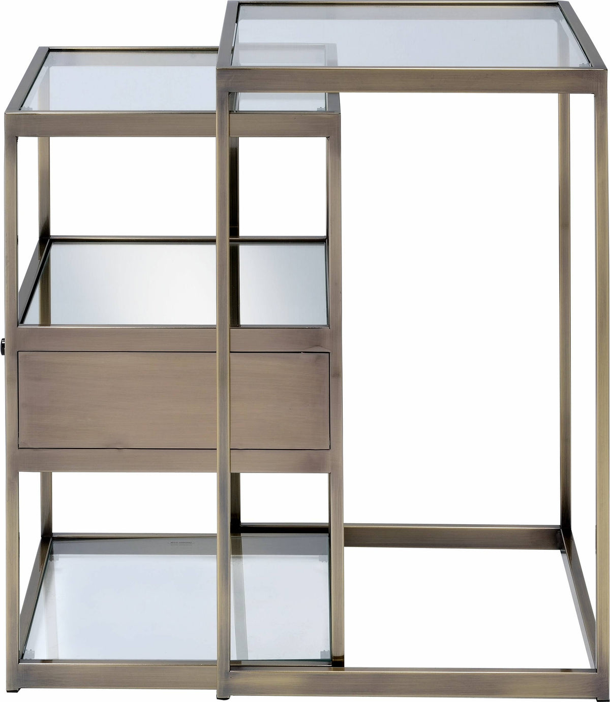 2 Piece Nesting Tables Set Antique Brass Clear Glass F577