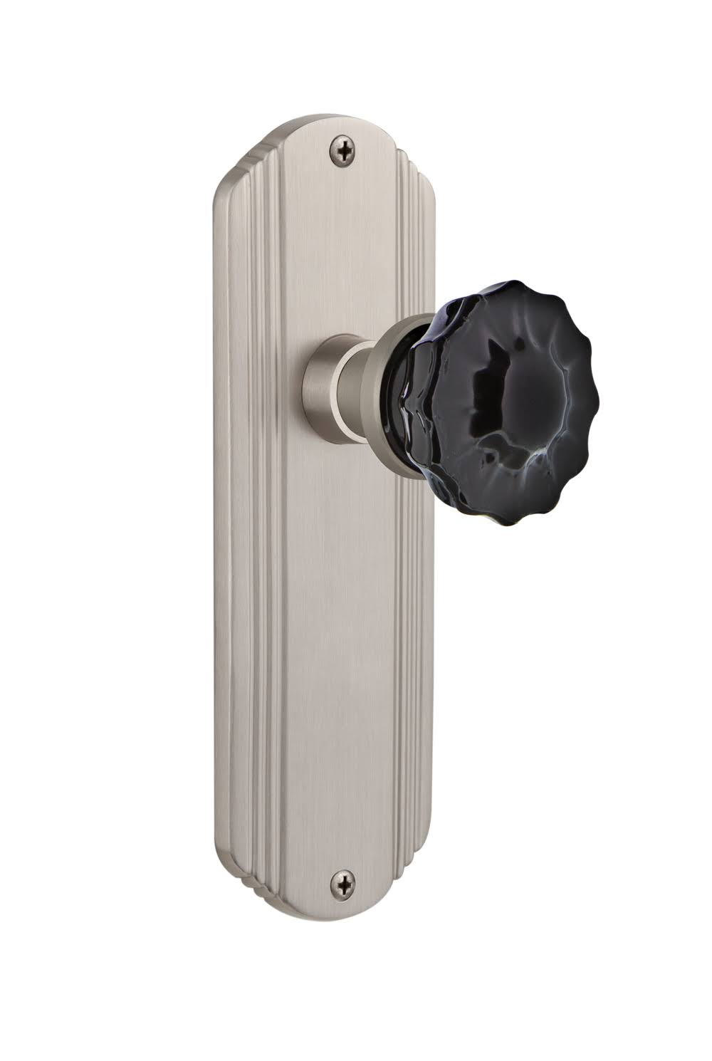Crystal Black Glass Door Knob in Satin Nickel V518