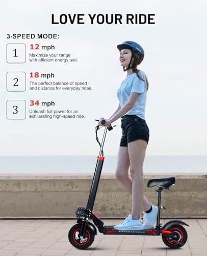 1200W Electric Scooter with Seat, 32 Miles Range, 34 Mph, 11" Tires T142