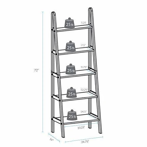 White 5-Shelf Ladder Bookcase Z463