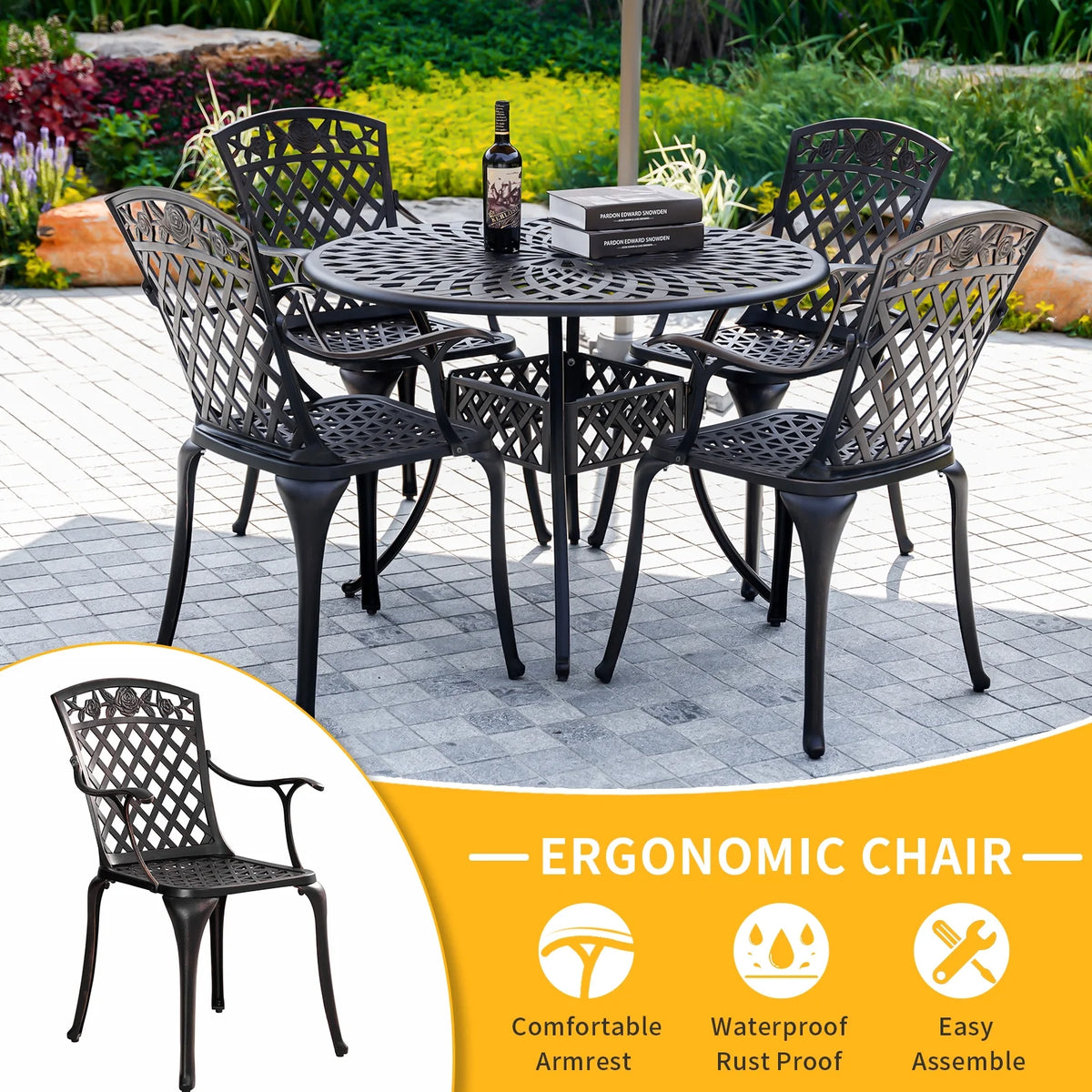 5 Piece Patio Dining Set with Umbrella Hole F2369
