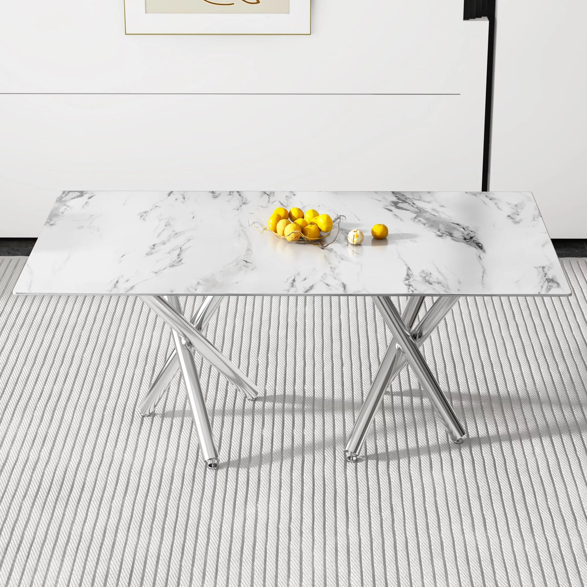Rectangular Glass Dining Table for 6-8 People with Tempered Glass Top and Silver Metal Legs L837974