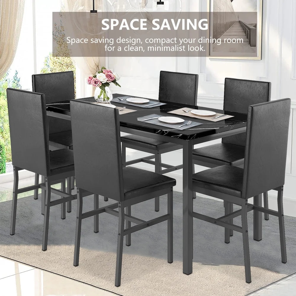 7 Piece Faux Marble Dining Table & Chair Set L91176