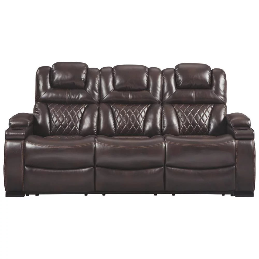 Brown Leatherette Power Reclining Sofa with Adjustable Headrest U86843