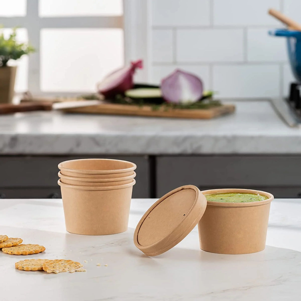 8 Oz Kraft Disposable Food Containers with Lids, 50-Pack I516