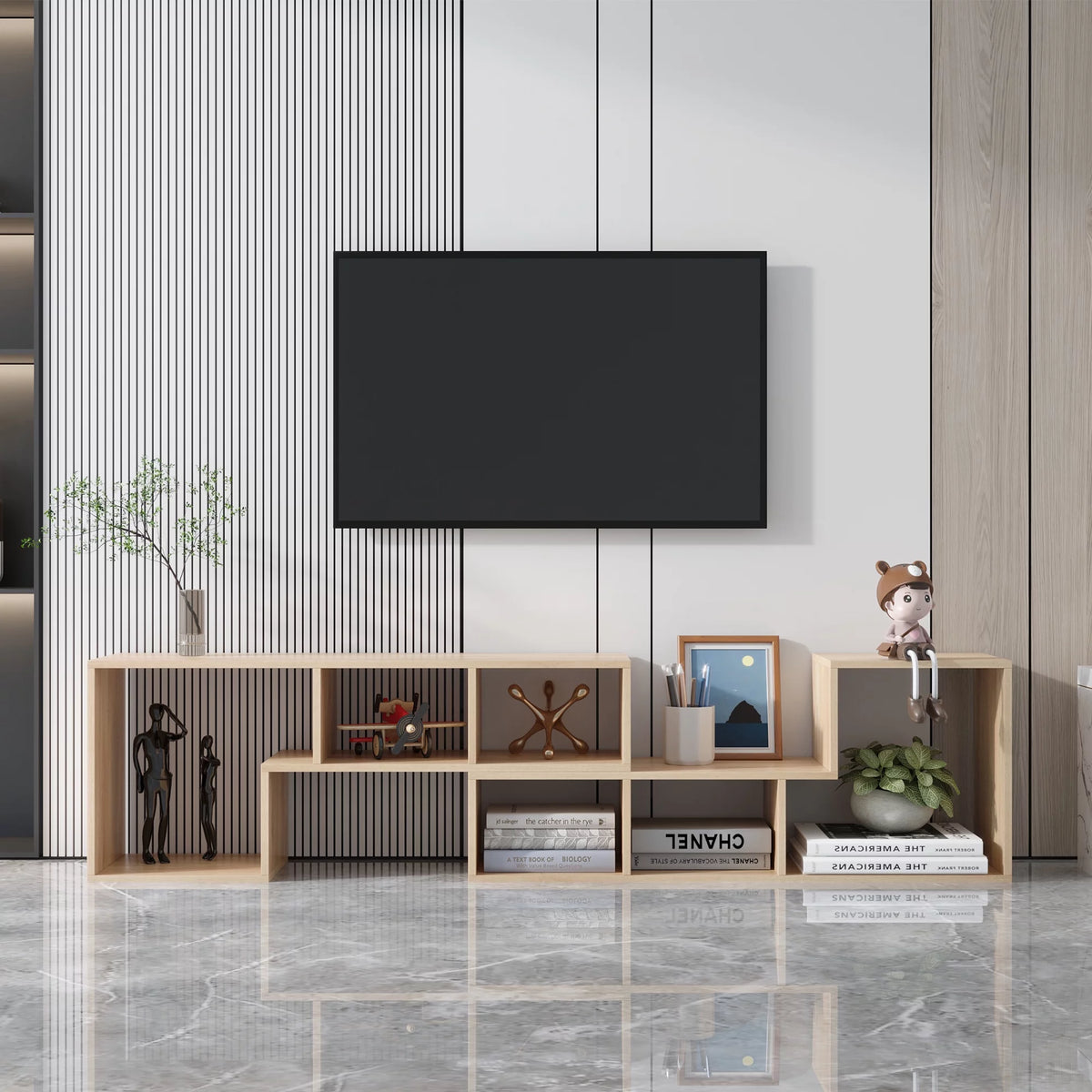 Oak L-Shaped Display Shelf Bookcase T611