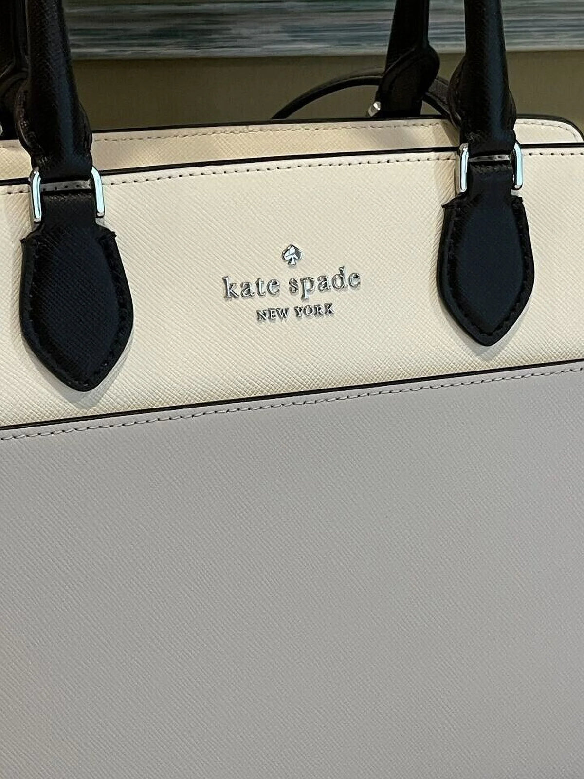 Grey Colorblock Leather Satchel Bag T40409