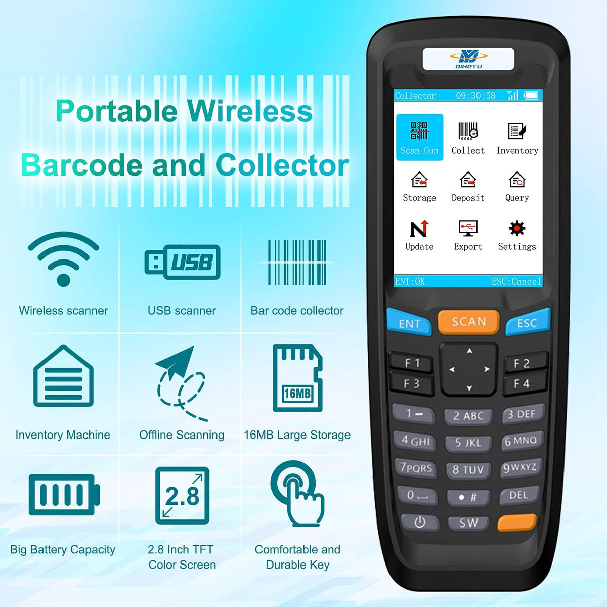 Wireless 1D Portable Inventory Scanner with TFT Color LCD Screen R4130