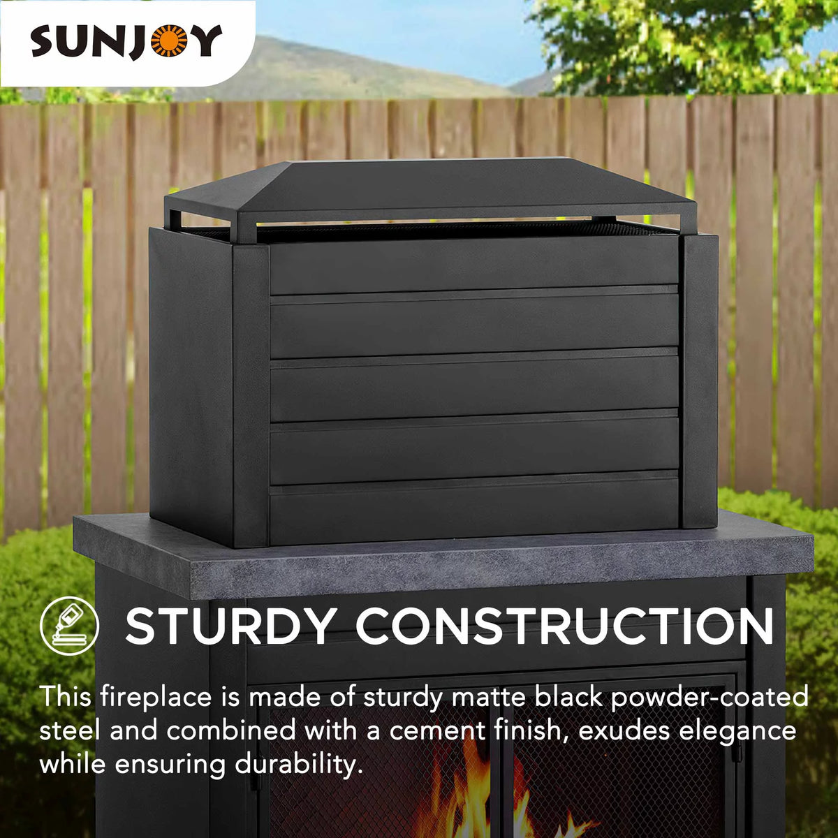 Wood Burning Matte Black Outdoor Steel Fireplace with Chimney F174