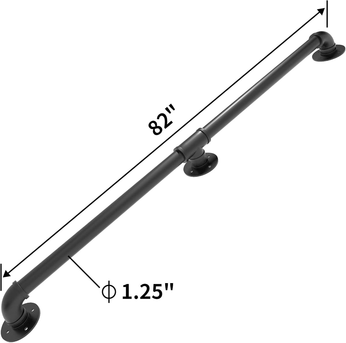 Wall Handrail 7FT/210CM, 1.25 Inch Tube Diameter, Galvanized Pipe Handrail W224