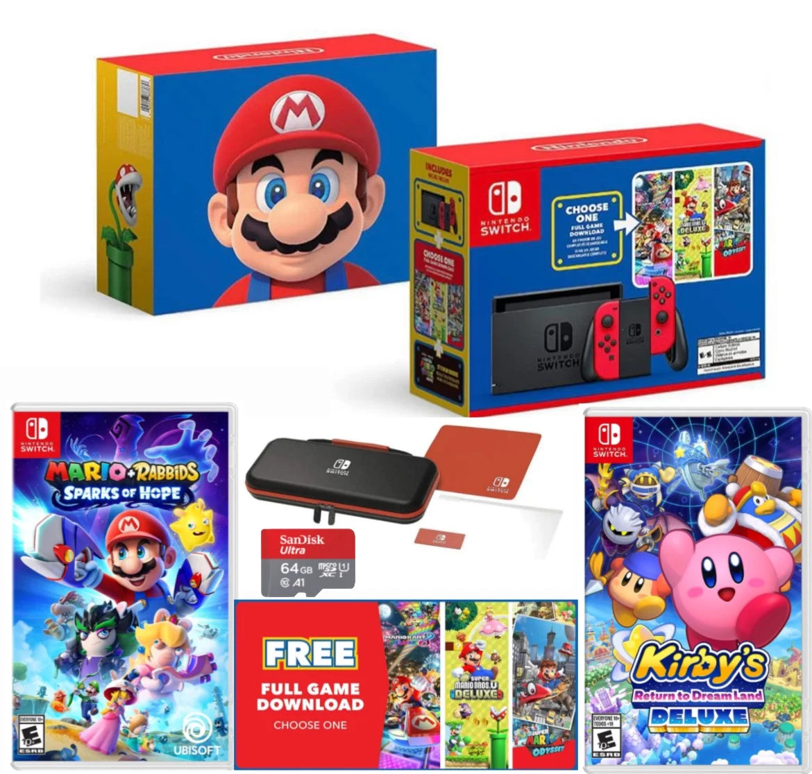 Nintendo Switch Console with Red Joy-Con and 64GB MicroSD Card H496997