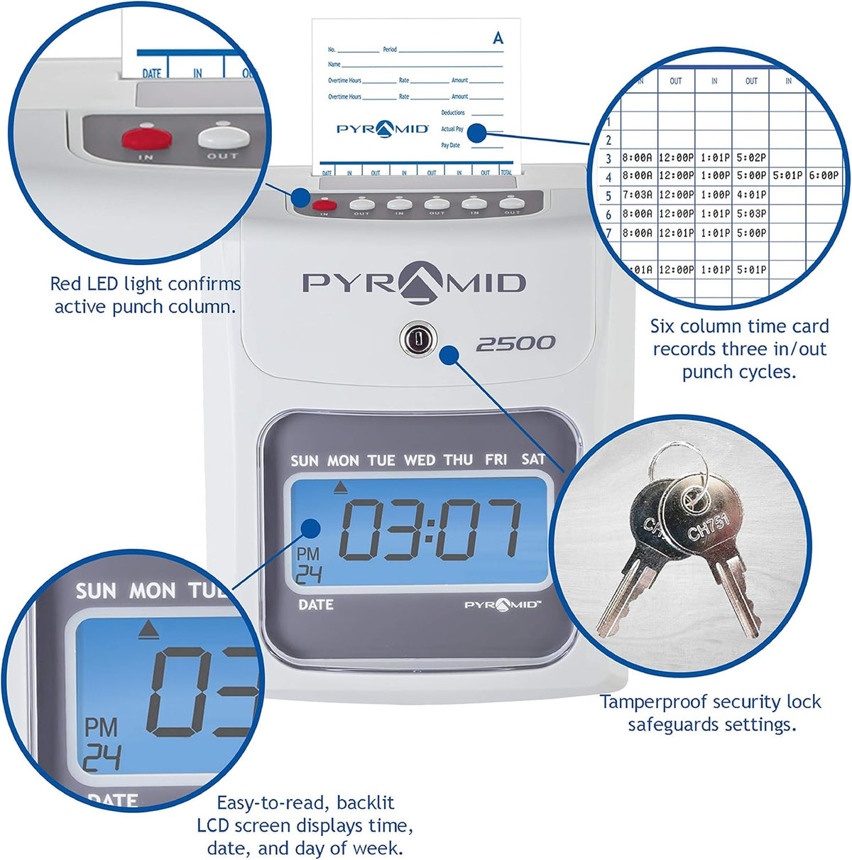 Time Clock Bundle with 100 Time Cards, Two Ink Ribbon Cartridges, 10 Slot Time Card Rack and Two Security Keys Y312496