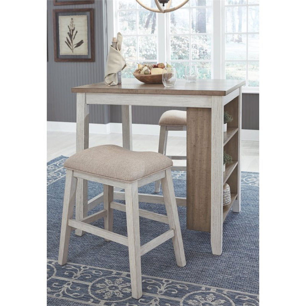 Counter Height Dining Table and Bar Stools Set of 3 White Light Brown J517385