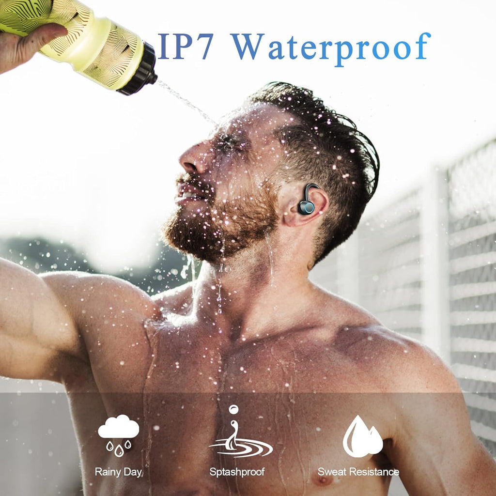 Wireless Bluetooth Sport Earbuds with Earhooks, IP7 Waterproof Noise Cancelling Headset W25349