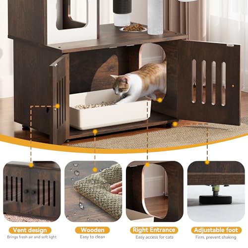 Gray Cat Tree with Litter Box Enclosure P455