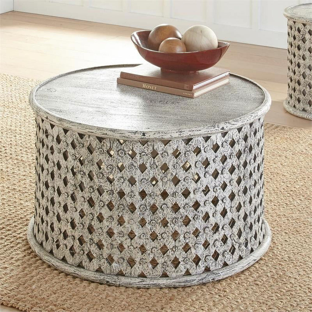 White Round Wood Cocktail Table Q637