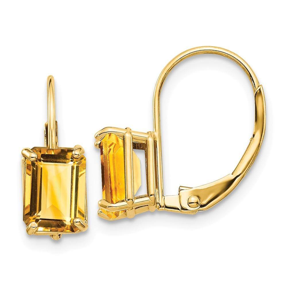 14K 7x5mm Emerald Cut Citrine Leverback Earrings W997