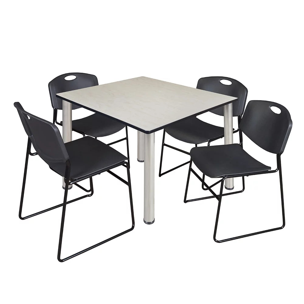 48" Square Breakroom Table & 4 Stack Chairs V16441