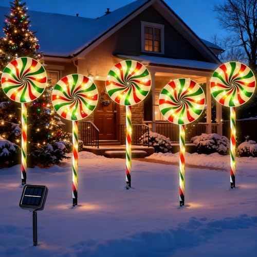 Set of 5 Waterproof LED Candy Cane Solar Pathway Lights D4974
