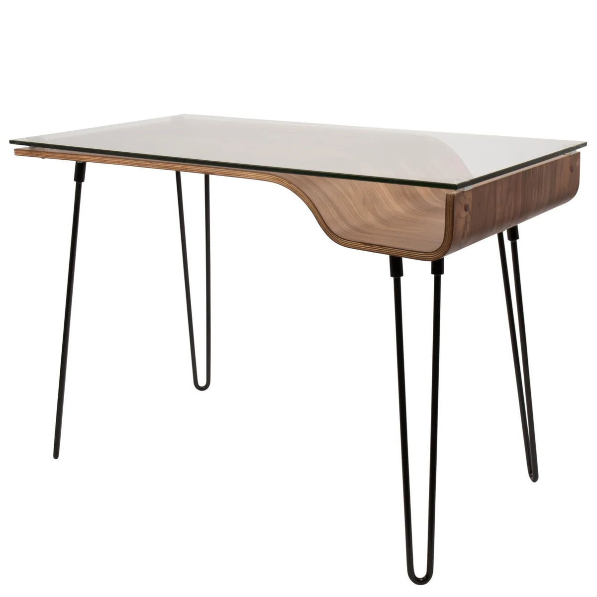 Mid-Century Modern Desk in Walnut Wood, Glass, and Black Metal A118531