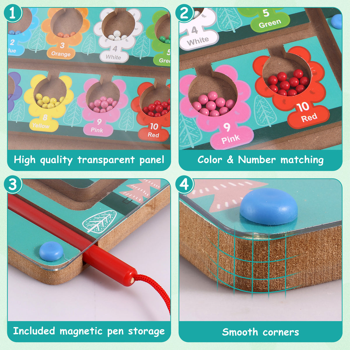 Magnetic Color and Number Maze Wooden Magnet Board Puzzles Toy with Magnetic Pen W77993
