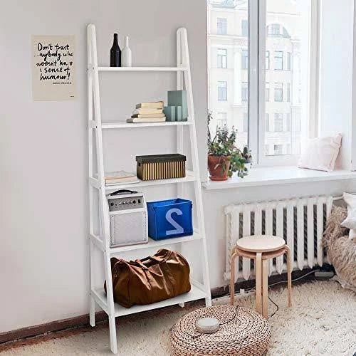 White 5-Shelf Ladder Bookcase Z463