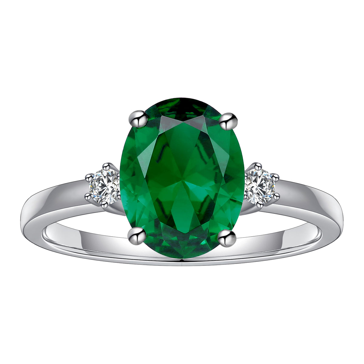 Emerald Engagement Ring 925 Sterling Silver Oval Cut Lab Grown Emerald Wedding Band Z98981