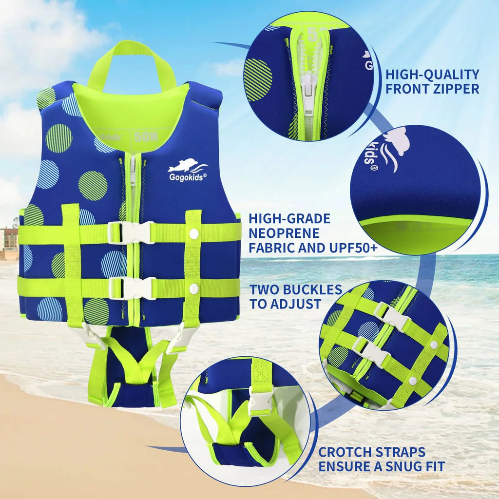 Blue Inflatable Kids Life Jacket with Adjustable Safety Strap H595