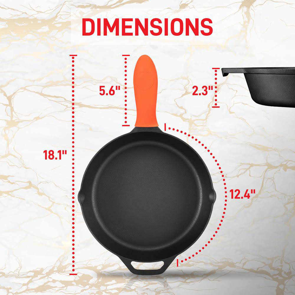 12x22 Pre Seasoned Nonstick Cast Iron Frying Pan with Lid (4 Pack) A207