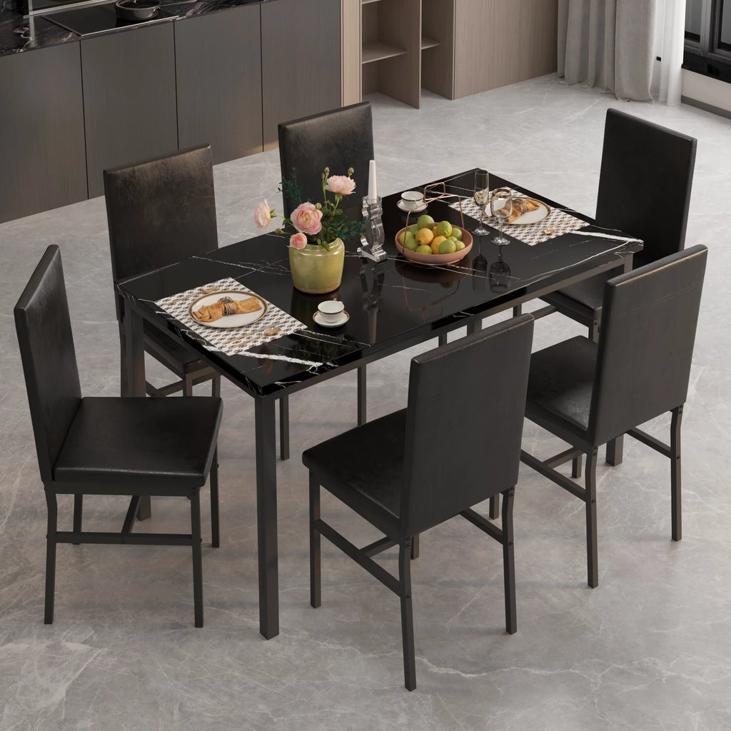 7 Piece Faux Marble Dining Table & Chair Set L91176
