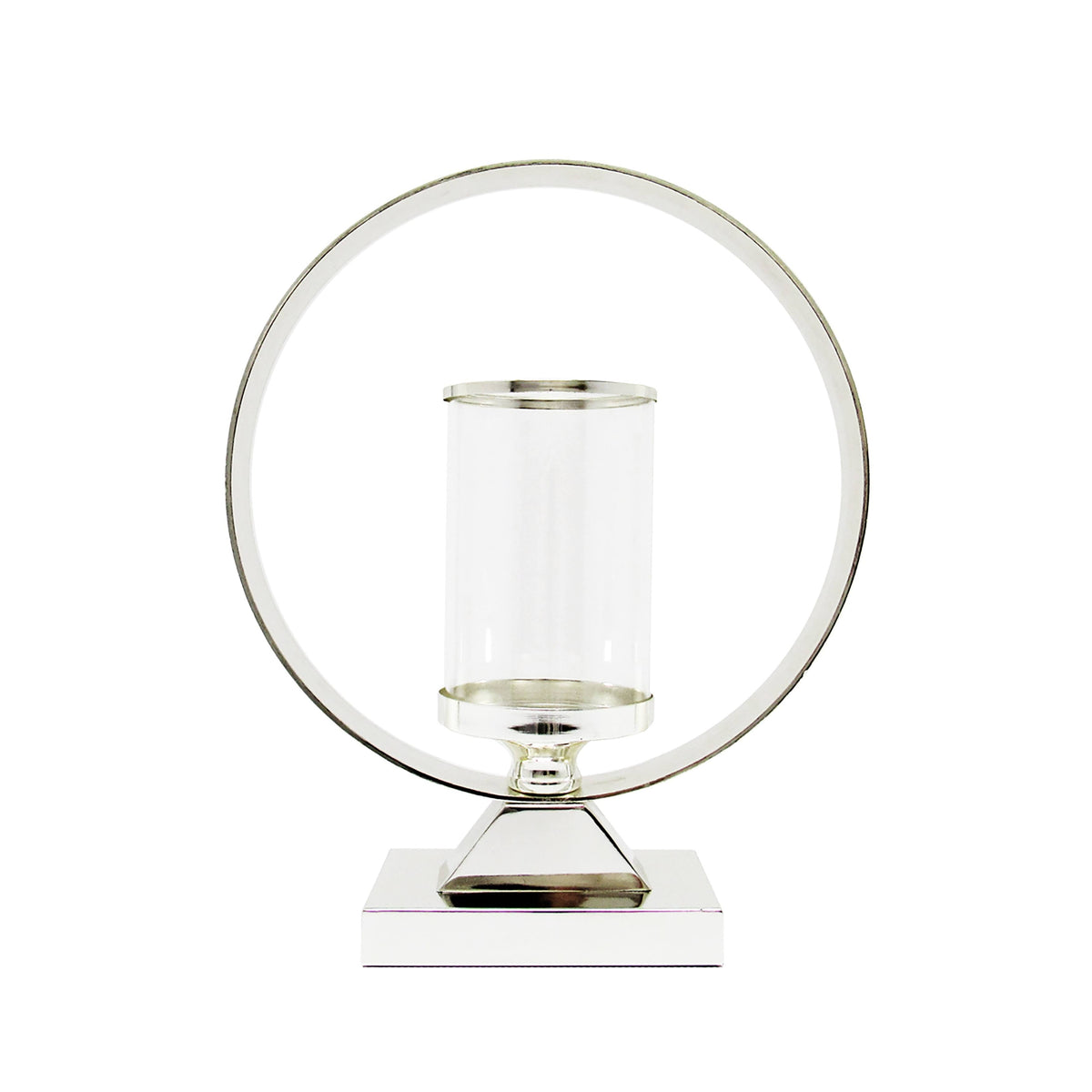 Silver Round Circle Ring Hurricane Candle Holder J4106