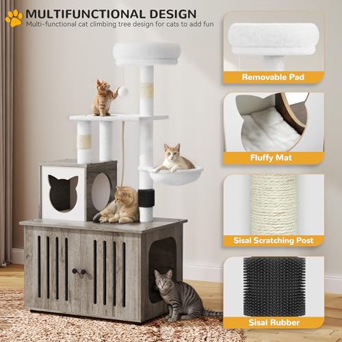 Gray Cat Tree with Litter Box Enclosure P455