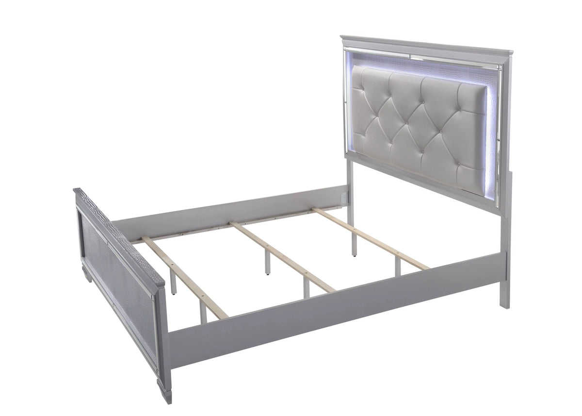 King Size Upholstered Bed 2 Nightstand Wooden Bedroom Furniture Set N8395