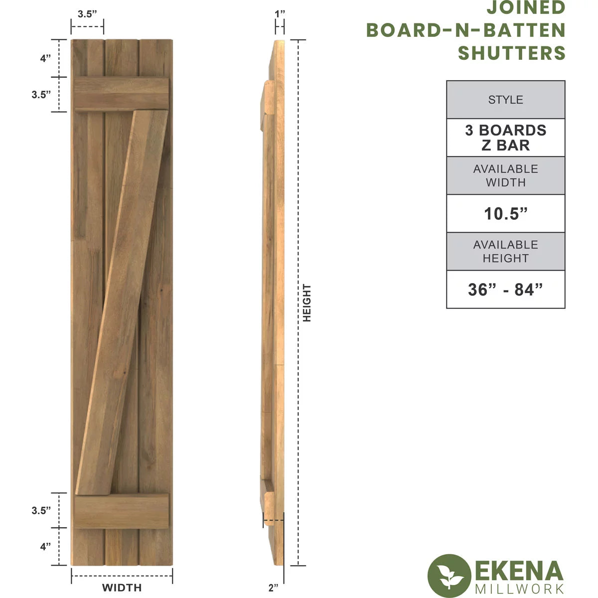 Real Wood Joined Board-n-Batten Shutters with Z-Bar, Raisin Brown V7832