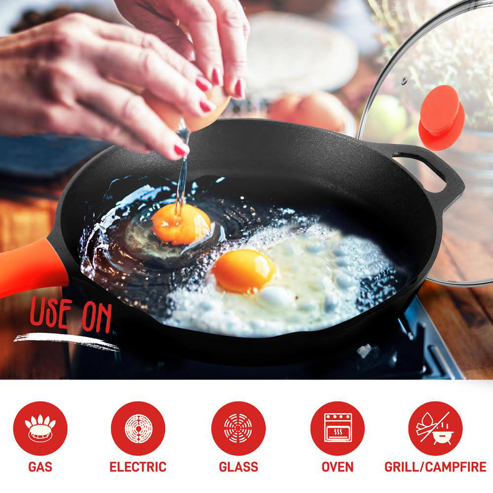 12x22 Pre Seasoned Nonstick Cast Iron Frying Pan with Lid (4 Pack) A207