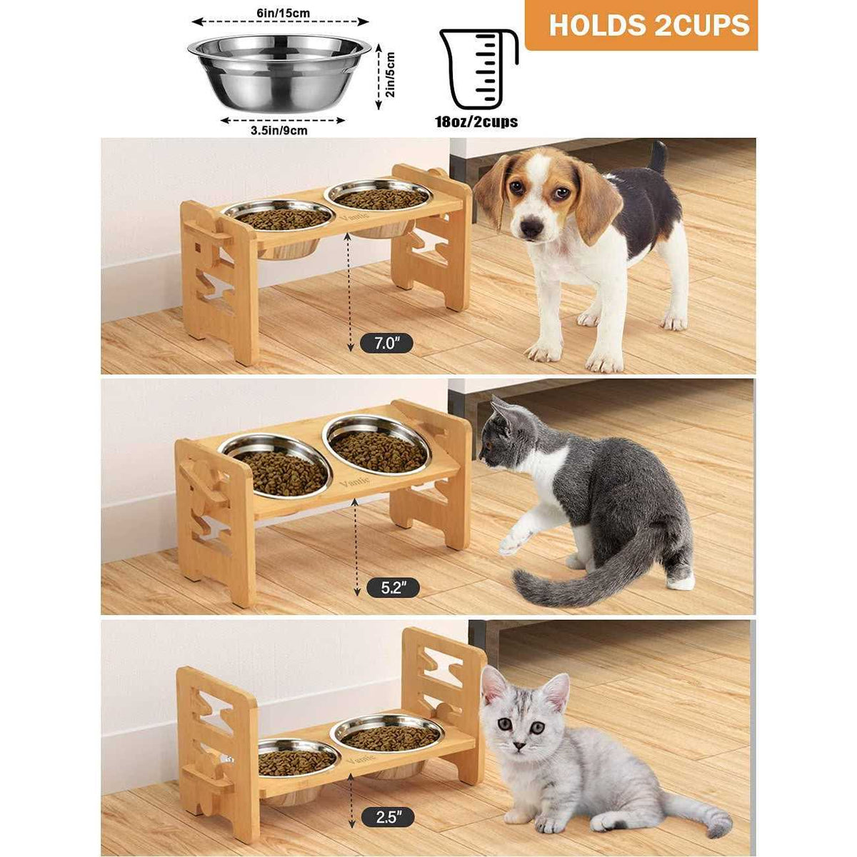 Adjustable Elevated Dog Bowls with Stand W986368