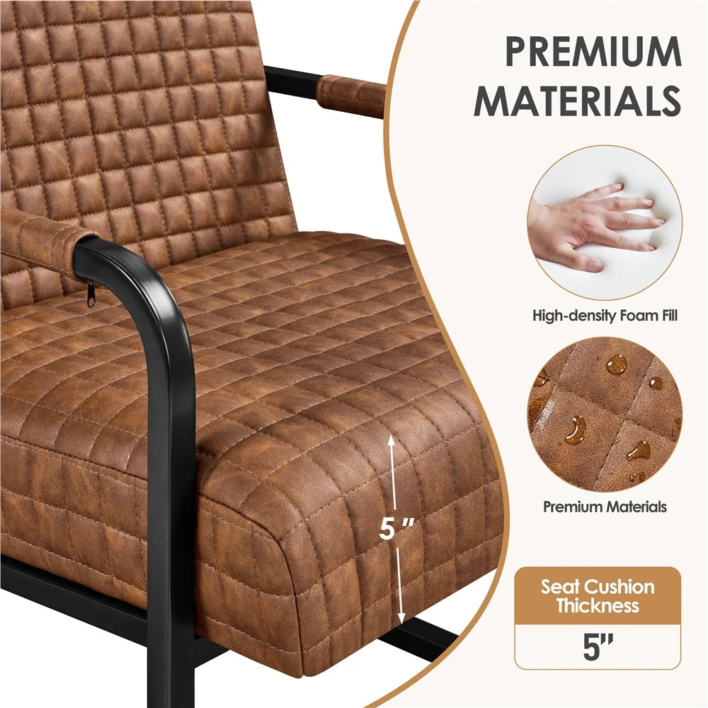 PU Leather Accent Chair with Large Seat Cushion, Retro Brown P678