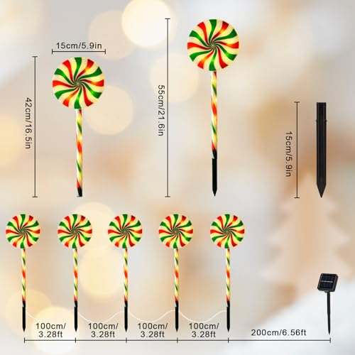 Set of 5 Waterproof LED Candy Cane Solar Pathway Lights D4974