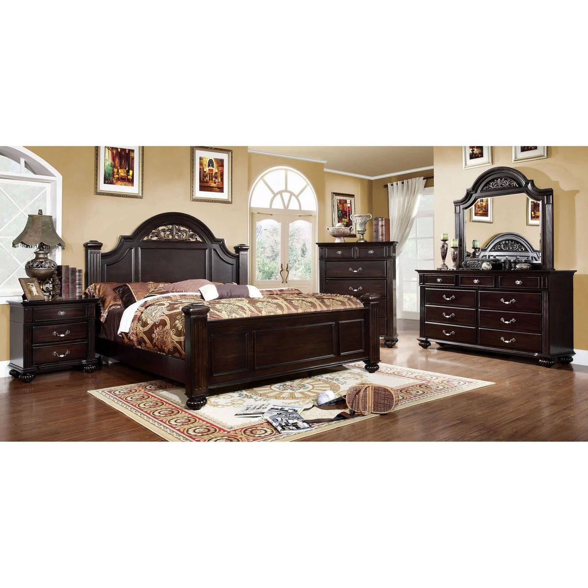 King Dark Walnut Solid Wood Four Poster Bed K71775