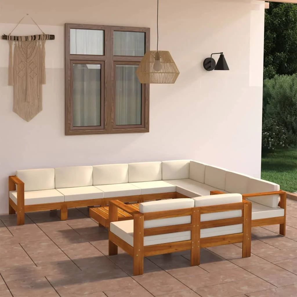 10 Piece Acacia Wood Patio Lounge Set with Cream White Cushions Z5714